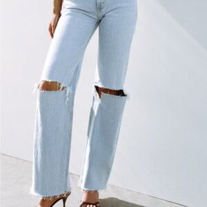 Abercrombie & Fitch Light Blue Distressed Straight Leg Jeans